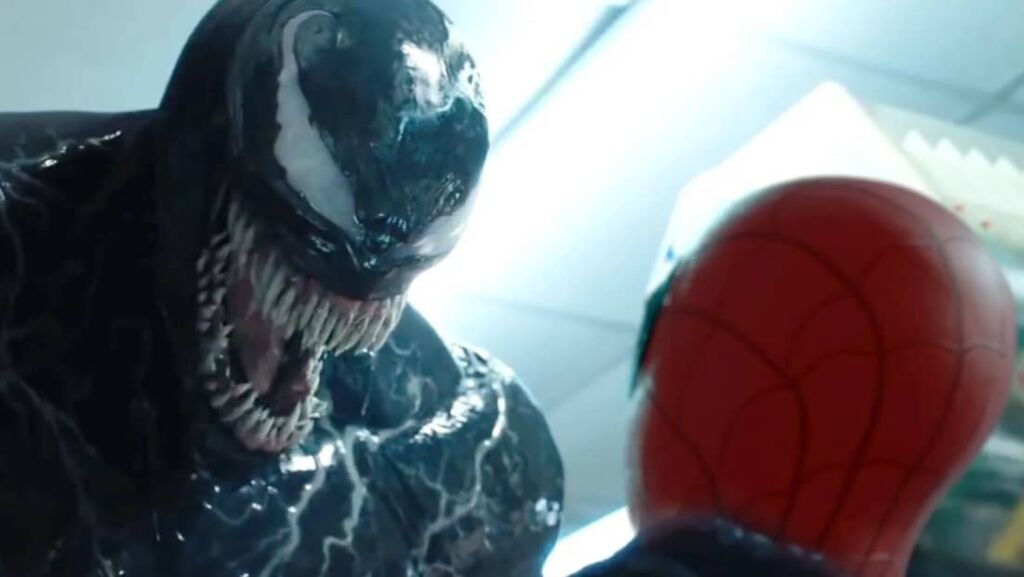 Venom and Spider Man in post credit scenes of Venom Let There Be Carnage movie