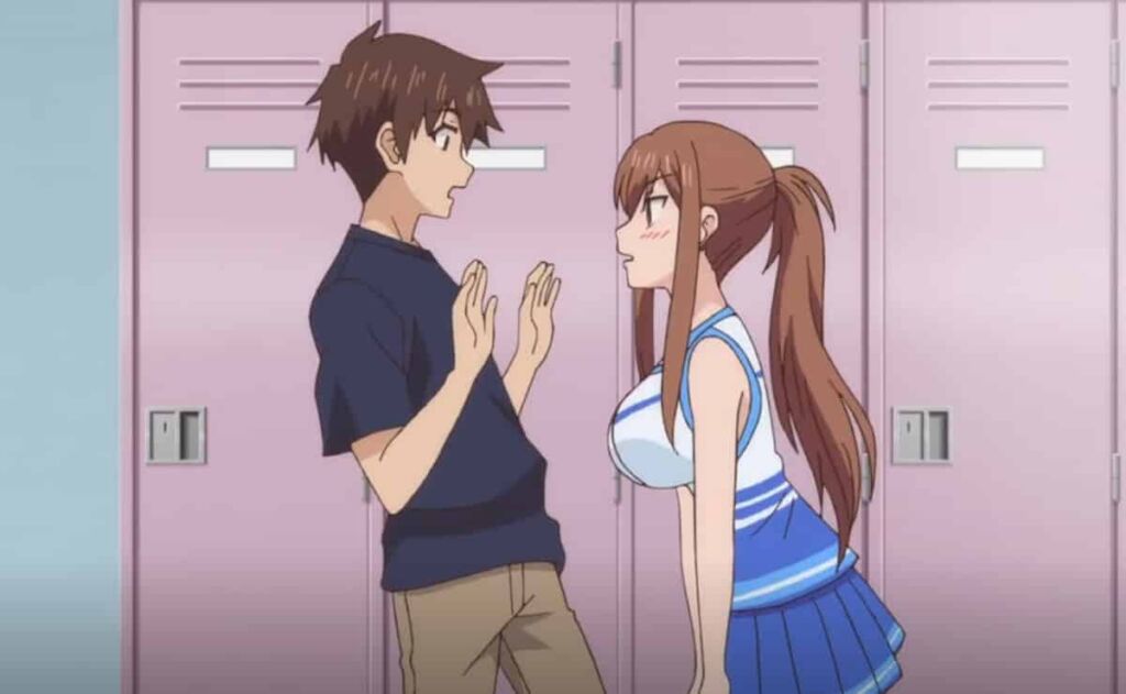 Overflow season 2 anime series featuring ayane forcing Kazushi Sudou in front of locker room in high school