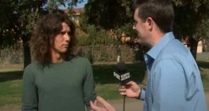 The Hatchet Wielding Hitchhiker documentary showing KMPH reporter interviewing Kai