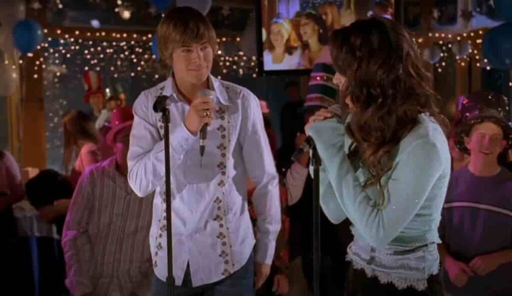 High School musical movie scene featuring the first meeting of Troy and Gabriella