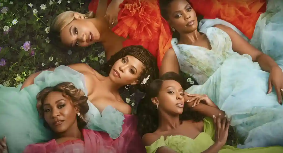 Tyler Perry's Sistas series poster featuring KJ Smith, Ebony Obsidian, Mignon Von, Crystal Renee Hayslett, and Novi Brown on top