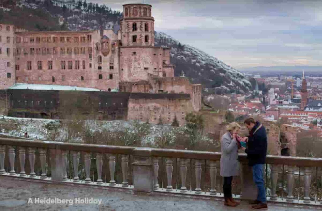 A Heidelberg Holiday filming at the heidelberg castle in Germany featuring Ginna Claire and Frederic Brossier