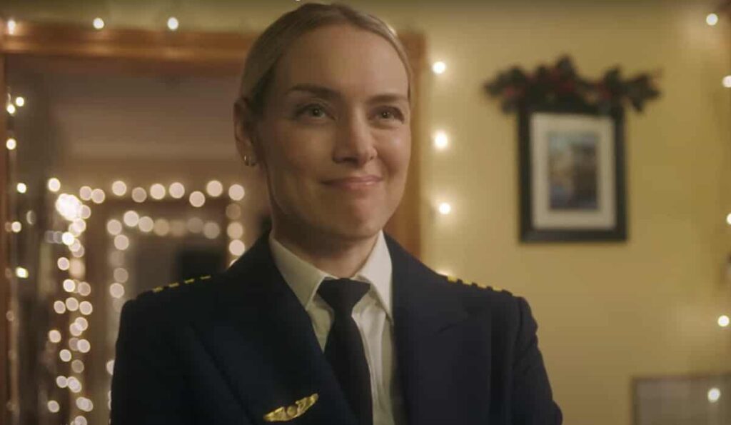 Rachel Skarsten as Kate Gabriel in Christmas Island movie dressed as pilot on the shooting location