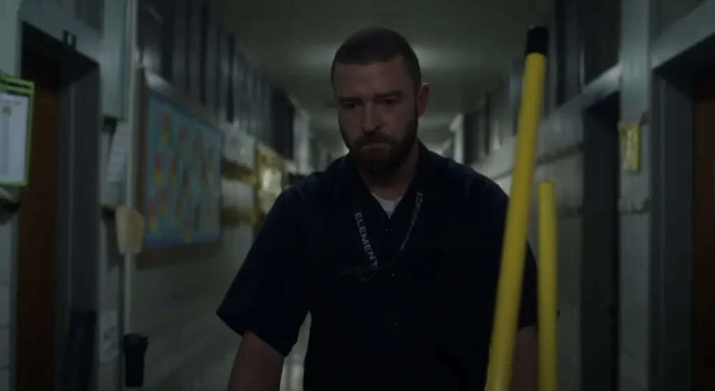 Palmer film showing Timberlake walking out of Prison with teary eyes