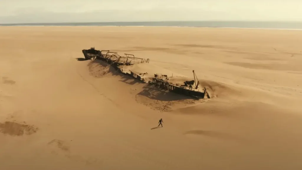 The Eduard Bohlen Shipwreck scene filming in Namibia desert