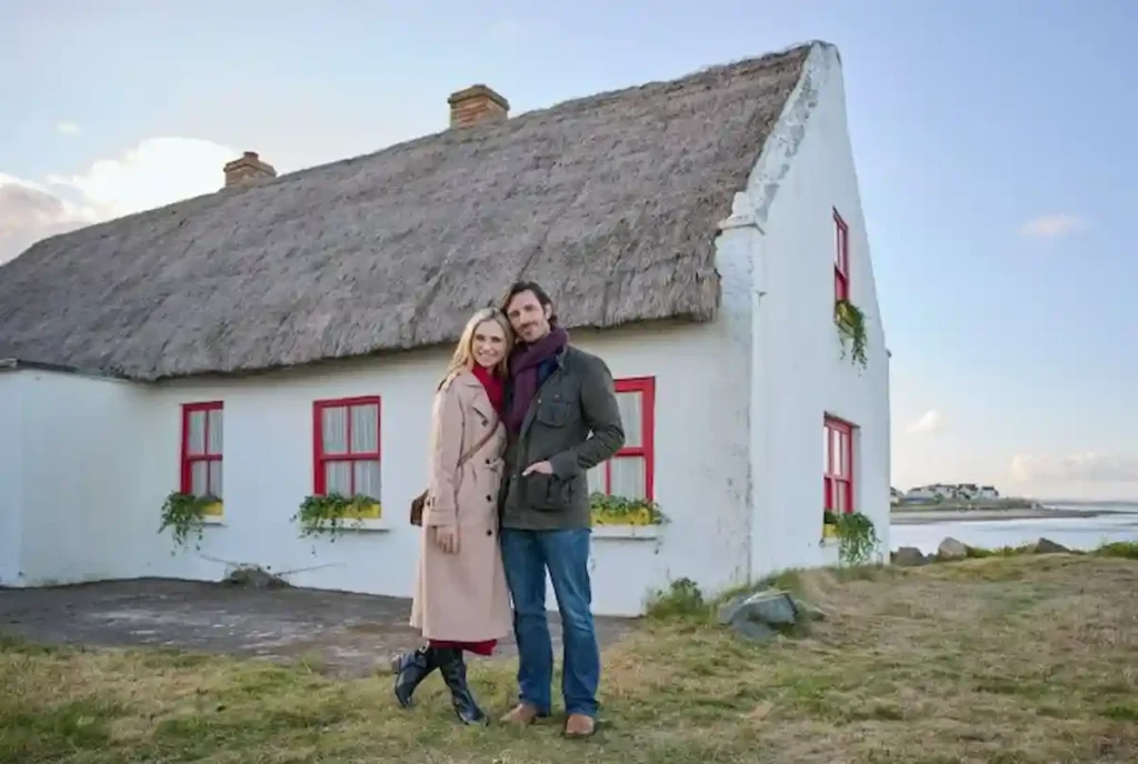 Tis the Season to be Irish cast featuring Fiona Gubelmann and Eoin Macken on shooting set in Wicklow, Ireland