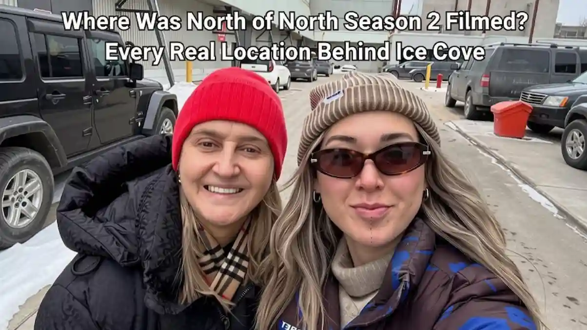 Where was North of North Season 2 filmed? Every Real Location Behind Ice Cove Mary Lynn Rajskub and Pia churchill posing for a selfie outside the North of North Season 2 filming location in Iqaluit, Nunavut