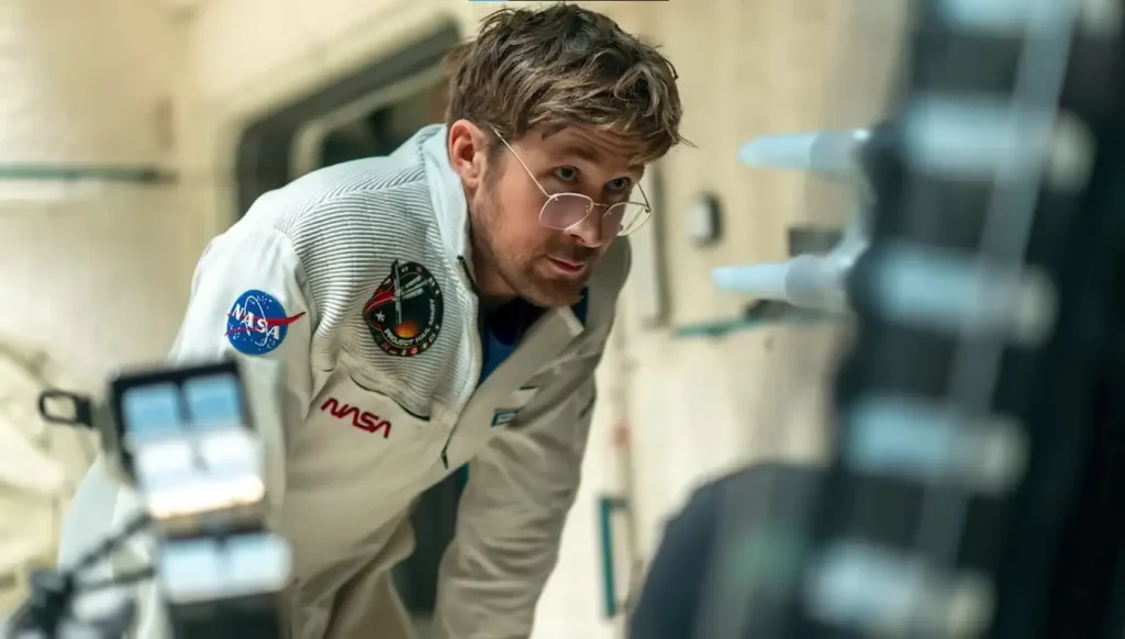 Project Hail Mary featuring Ryan Gosling wearing an astronaut suit on the shooting set filming without green screen